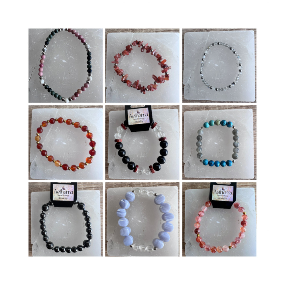 Natural Stone Beaded Stretch Bracelet Assortment-Lot of 9